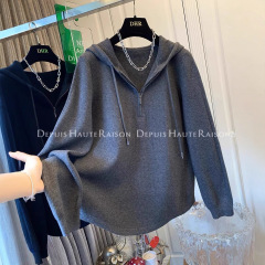 胖妹妹240斤纯色连帽半拉链卫衣长袖T恤女春秋冬季宽松德绒上衣服