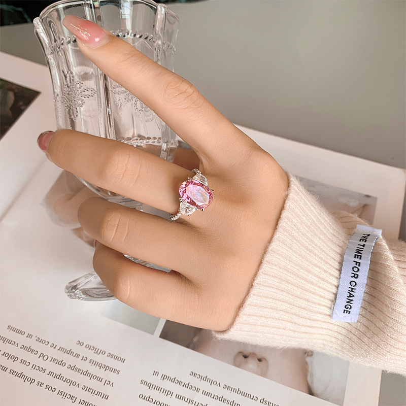 Zhuang Sheng joyería S925 todo el cuerpo plata simulación Diamante de alto carbono ledean corte paloma huevo anillo moda femenina 8*12