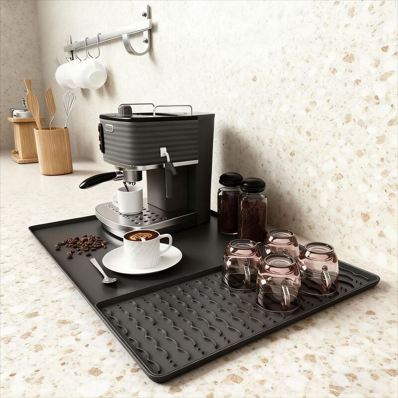 New Coffee Machine Mat, Dining Table, No-Wash Mat, Dish Drying Mat, Non-Slip Bar Drain Mat, Silicone Kitchen Countertop Mat