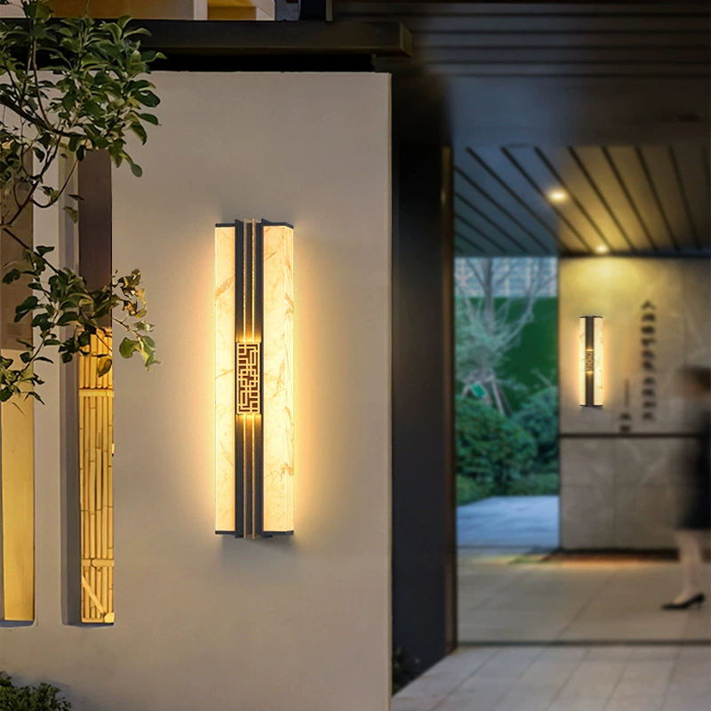 Солнечные настенные светильники для вилл, новые настенные светильники в китайском стиле с имитацией мрамора для обеих сторон ворот, солнечные светильники для двора на столбы ворот