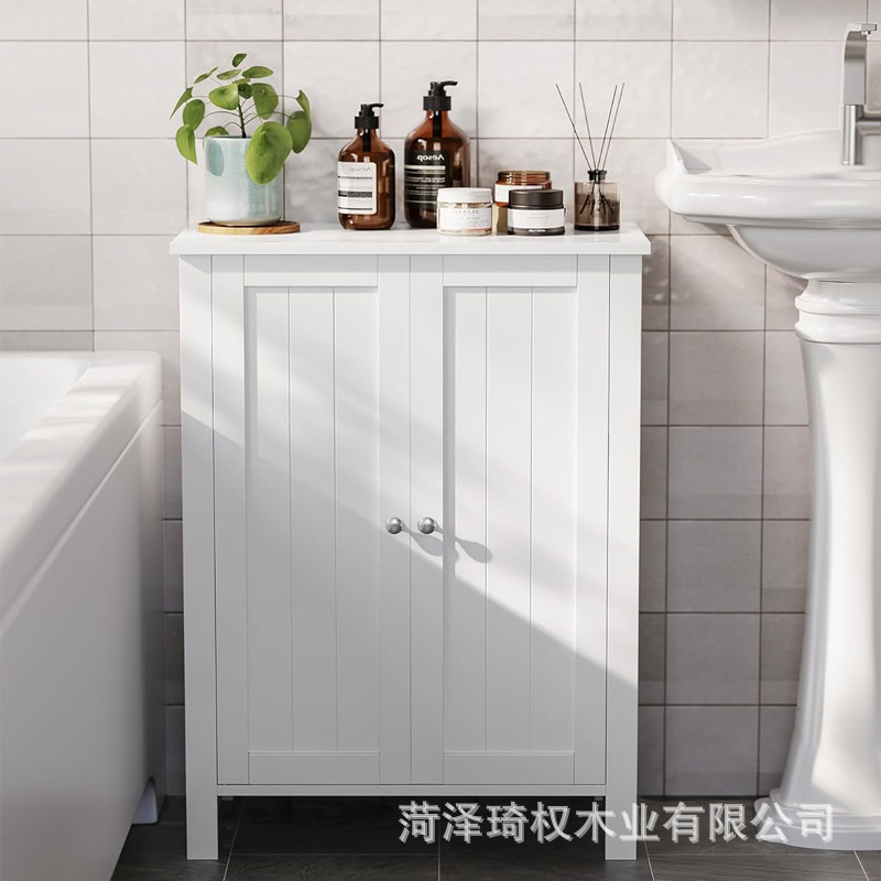 Simple Style Bathroom Double Door Storage Cabinet White Square Design Bathroom Storage Cabinet Cross-Border Panel Furniture