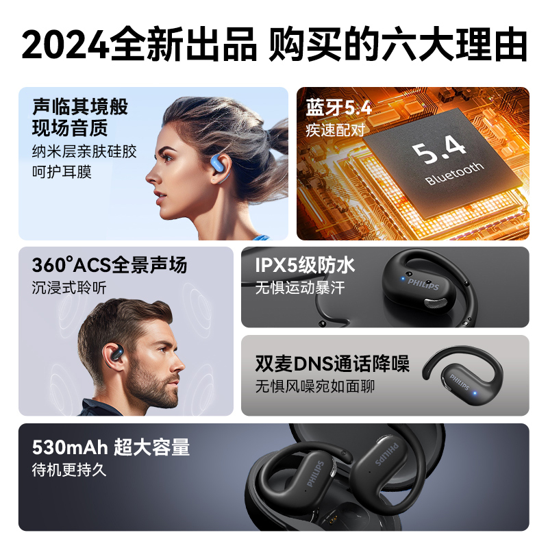 フィリップス新品タット2739スポーツブルートゥースイヤホン真 � � ワイヤレスオープン耳挂け耳式気骨伝导|undefined