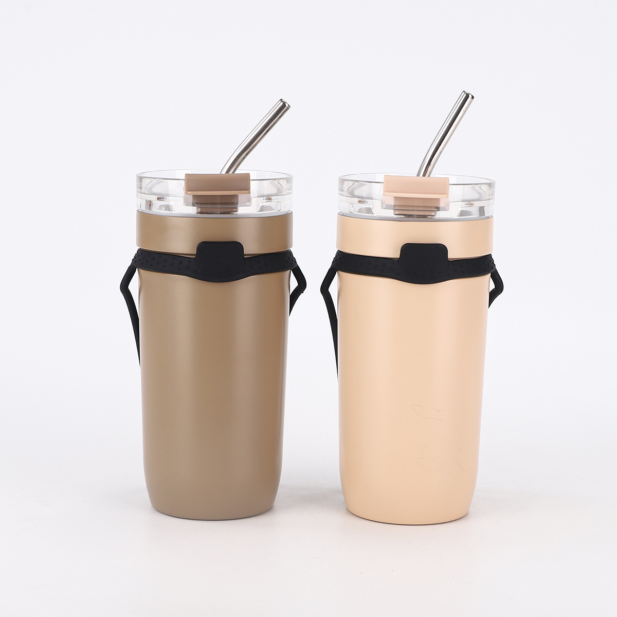 Taza de automóvil de acero inoxidable de Amazon simple taza de aislamiento térmico de doble capa de gran capacidad portátil de mano taza de agua de paja de vacío