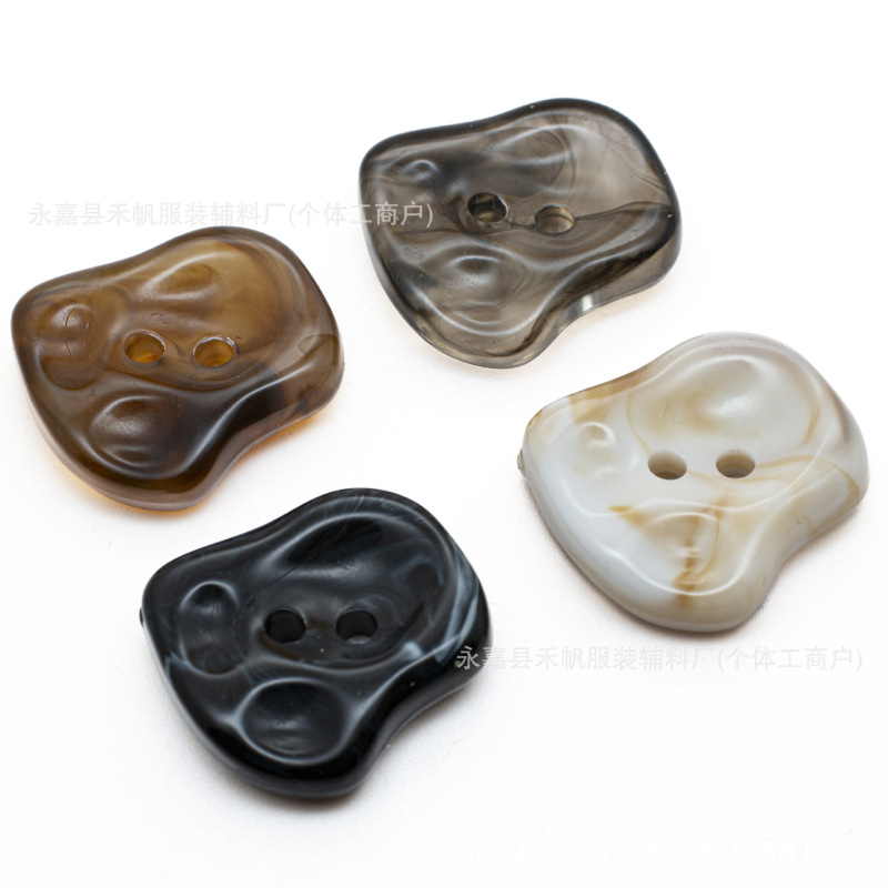 Irregular Shaped Two-Hole Buttons with Gradient Acrylic for Sweater Decoration, Concave Coat Buttons in an Instagram Style
