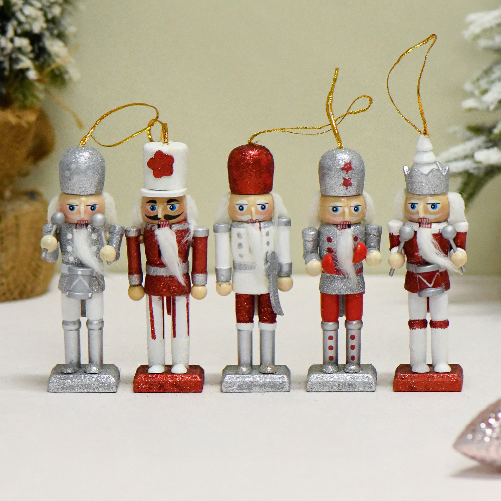 13cm conjunto de cinco brillantes rosa plateado rojo oro tambor soldado hombre de nueces maniobra de marionetas colgante árbol de Navidad