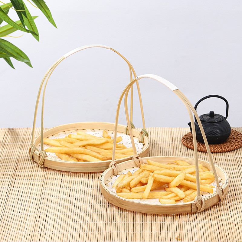 Cestas de bambú hechas a mano bandeja de té doméstica bandeja de té cesta de frutas bandeja de pastelería creatividad pequeña cesta de bambú boda cesta de bambú