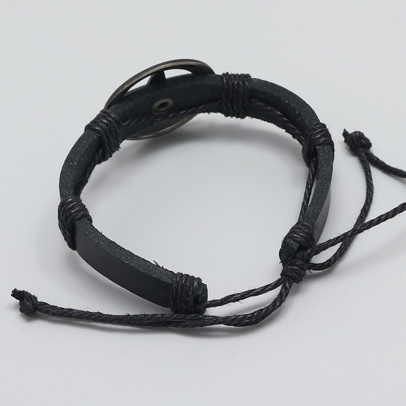 Cross-Border Menu0027s Leather Bracelet European and American Jewelry Personality Fashion Black Five
