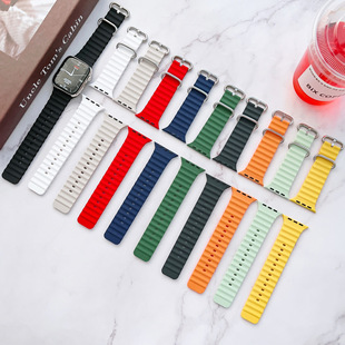 Applicable to apple Marine silicone watch band apple watch8/se/6/5/4/321 double buckle Ultra