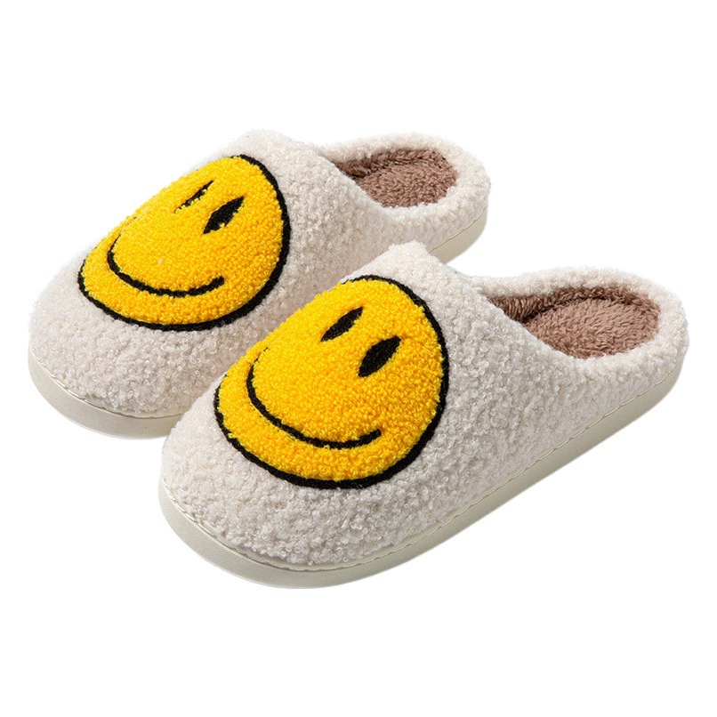 Новые хлопковые тапочки со смайликом в Корейском стиле в стиле ins, модная домашняя теплая Пара, уличная Нескользящая верхняя одежда, тапочки для женщин