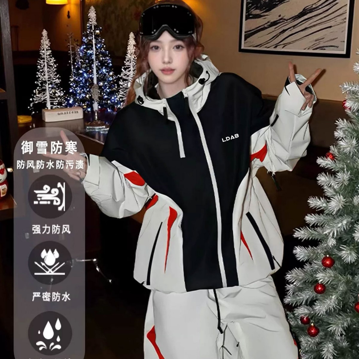 LDAB Outdoor Color-Block Ski Suit for Women 2026 Winter New Design Windproof Single and Double Board Couple Snow Suit