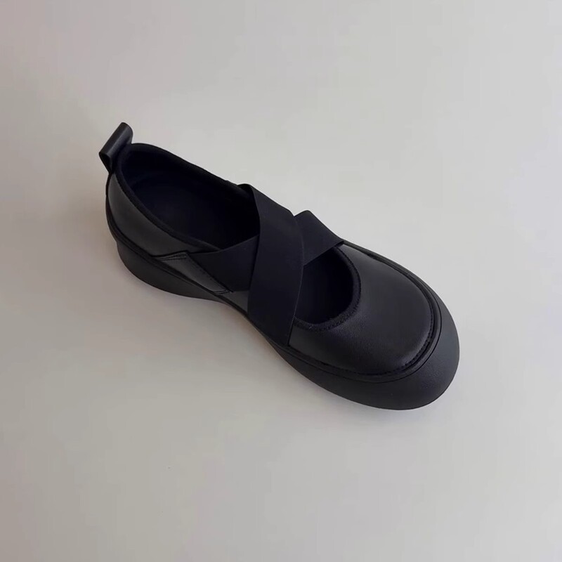 Sheepskin version ~ thick bottom sports cross belt Mary Jane small leather shoes round toe ballet shoes women's low vat retro single shoes