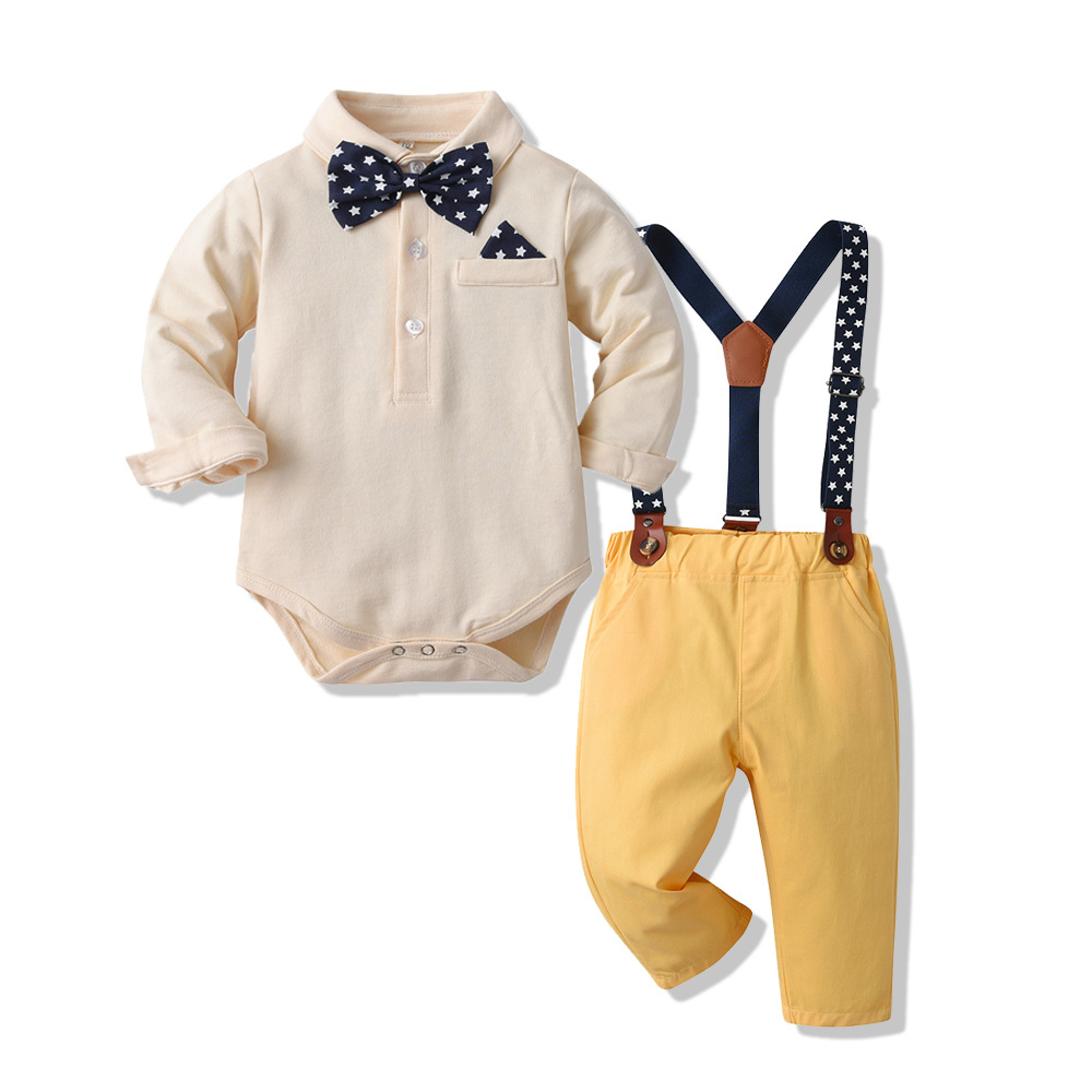 Nuevo niño bebé camisa de manga larga unidad caballo de escalada correa pantalones largos set de bebé gorra de boca de pato set de tres piezas