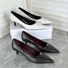 TB女鞋2025新款高跟鞋尖头女细跟通勤不累脚浅口真皮职业单鞋子