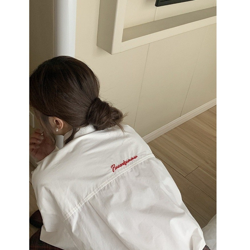 No-Iron Series~ Mustard-Colored DIY Youthful Party Letter Embroidery Shirt for Women, Spring and Autumn, Petite Design Shirt No-Iron Series~ Mustard-Colored DIY Youthful Party Letter Embroidery Shirt for Women, Spring and Autumn, Petite Design Shirt