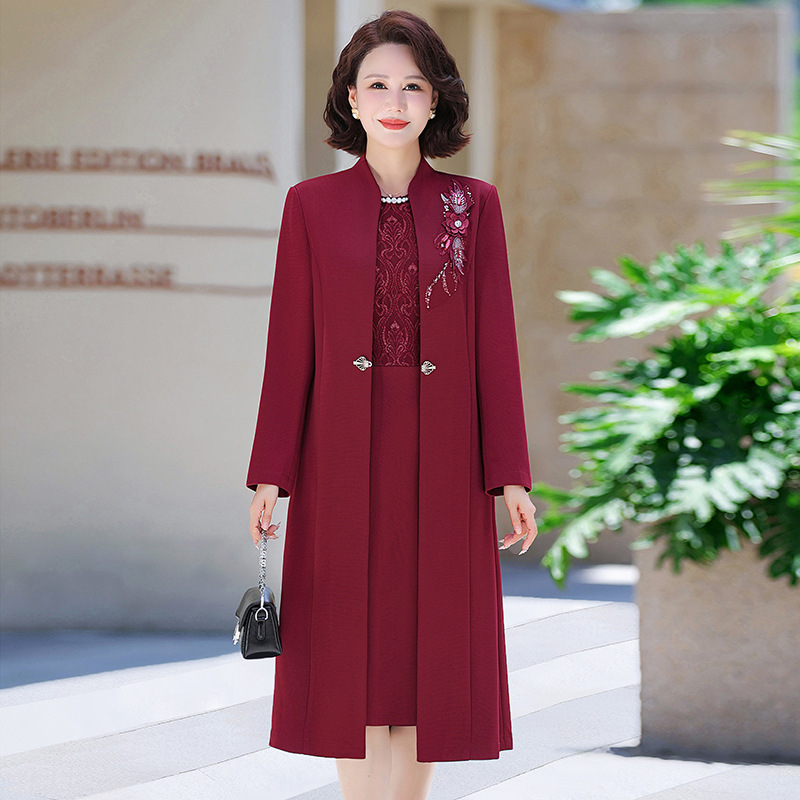 喜婆婆婚宴装2025新款高贵年轻妈妈婚礼套裙中老年春秋两件连衣裙|undefined