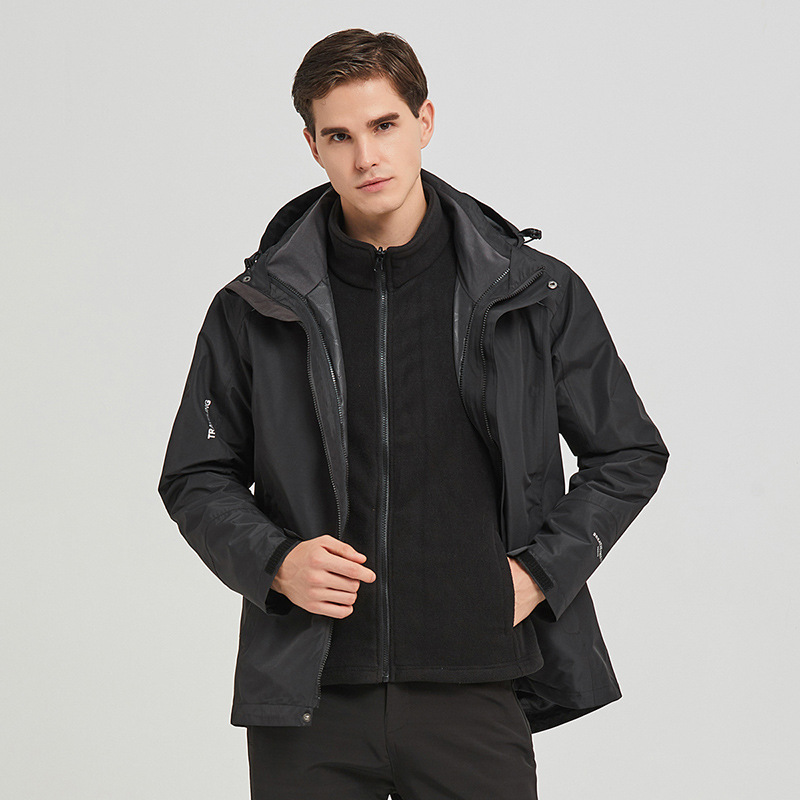 Chaqueta de pareja de doble pieza forro polar sombrero chaqueta a prueba de viento a prueba de lluvia deportes al aire libre moda casual ventas directas de fábrica