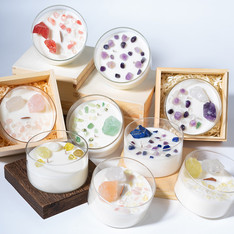 Cera de soja creativa regalo de mano cristal natural fragancia copa de vela de vidrio una variedad de estilos copa de vela transparente