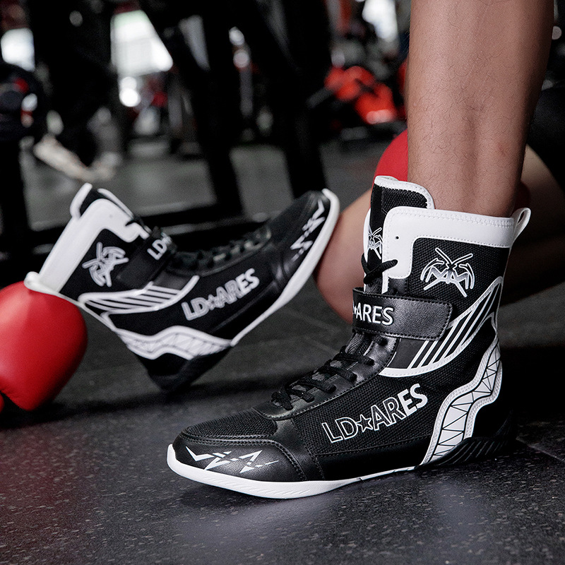 Men's Professional Boxing Shoes High-Top Sanda Fighting Training Shoes Non-Slip Breathable Wear-Resistant Muay Thai Fighting Competition Special