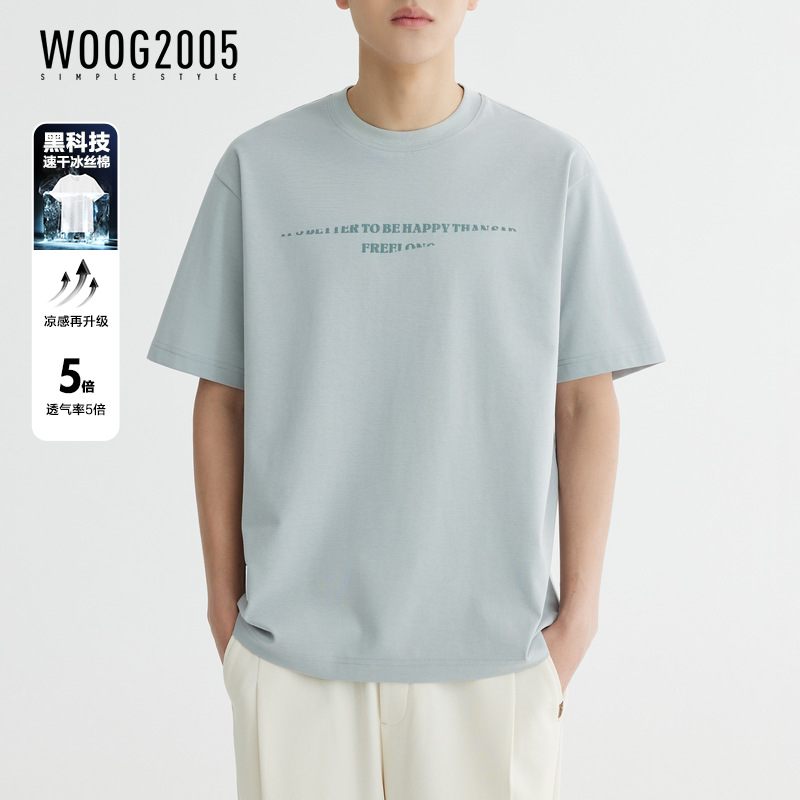 빠른 건조 얼음 실크 면 시원하고 통기성이 뛰어난 남성용 프린트 반팔 티셔츠 2025 여름 새로운 스타일 약간 느슨한 반팔 티셔츠