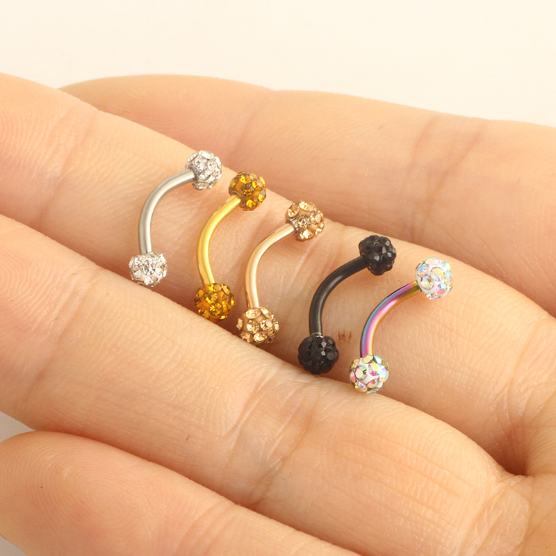 Wish Hot Selling Body Piercing Jewelry Stainless Steel Spherical Diamond Ball Eyebrow Nail Eyebrow Ring detail image 7