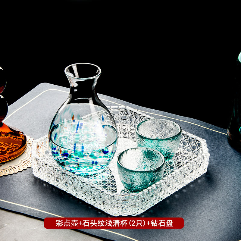 Glossy colored dot pot + light clear stone pattern cup (2 pieces) + diamond plate