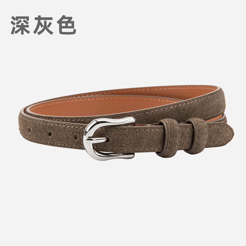 简约设计感绒面磨砂真皮腰带女士配连衣裙牛仔裤带装饰银扣皮带女|undefined