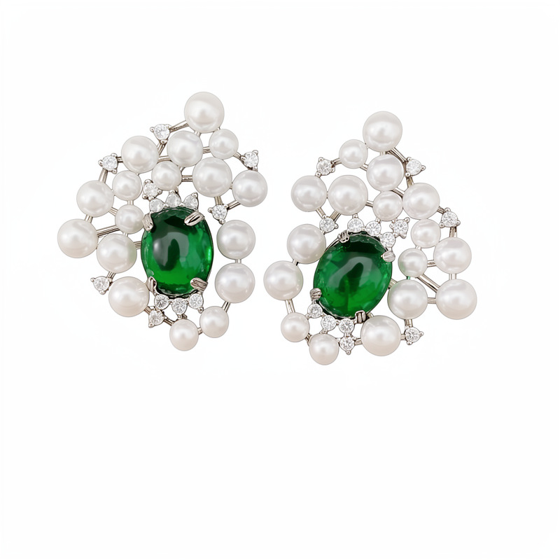 Agujas de plata de piedra de perla oval pendientes de perla estilo palacio delicado pendientes de nicho ligero lujo alta sensación auriculares al por mayor