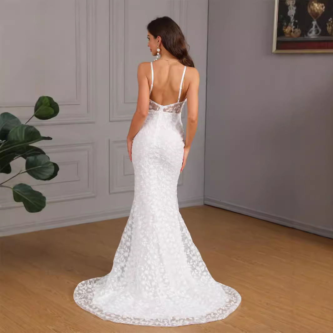 Abbigliamento donna nuovo abbigliamento donna sexy senza maniche coda a palloncino abito da sposa sottile abito da sposa_voghion.com