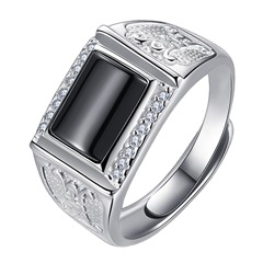 Simple yet extraordinary black diamond ring for the bold gentleman, a noble and elegant men's ring adorned with black onyx and black jade.