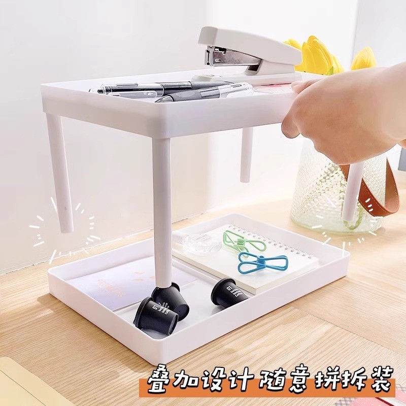 Estante de escritorio Dormitorio de doble capa Cosméticos Estante de almacenamiento de artículos diversos de oficina Estante de acabado pequeño