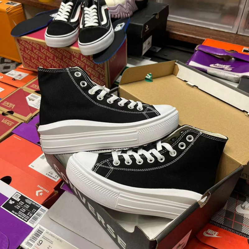 Meiqi Converse Xiaohongshu High-Top Cloud Thick-Soled Height-Increasing Canvas Shoes for Men and Women, Trendy White Shoes from Putian