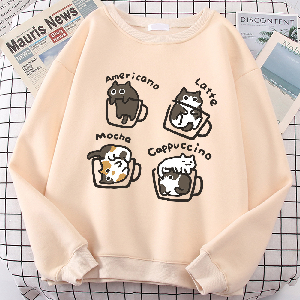 [American Style Coffee Cat Cute Print Hoody Men Cartoon Set C]
