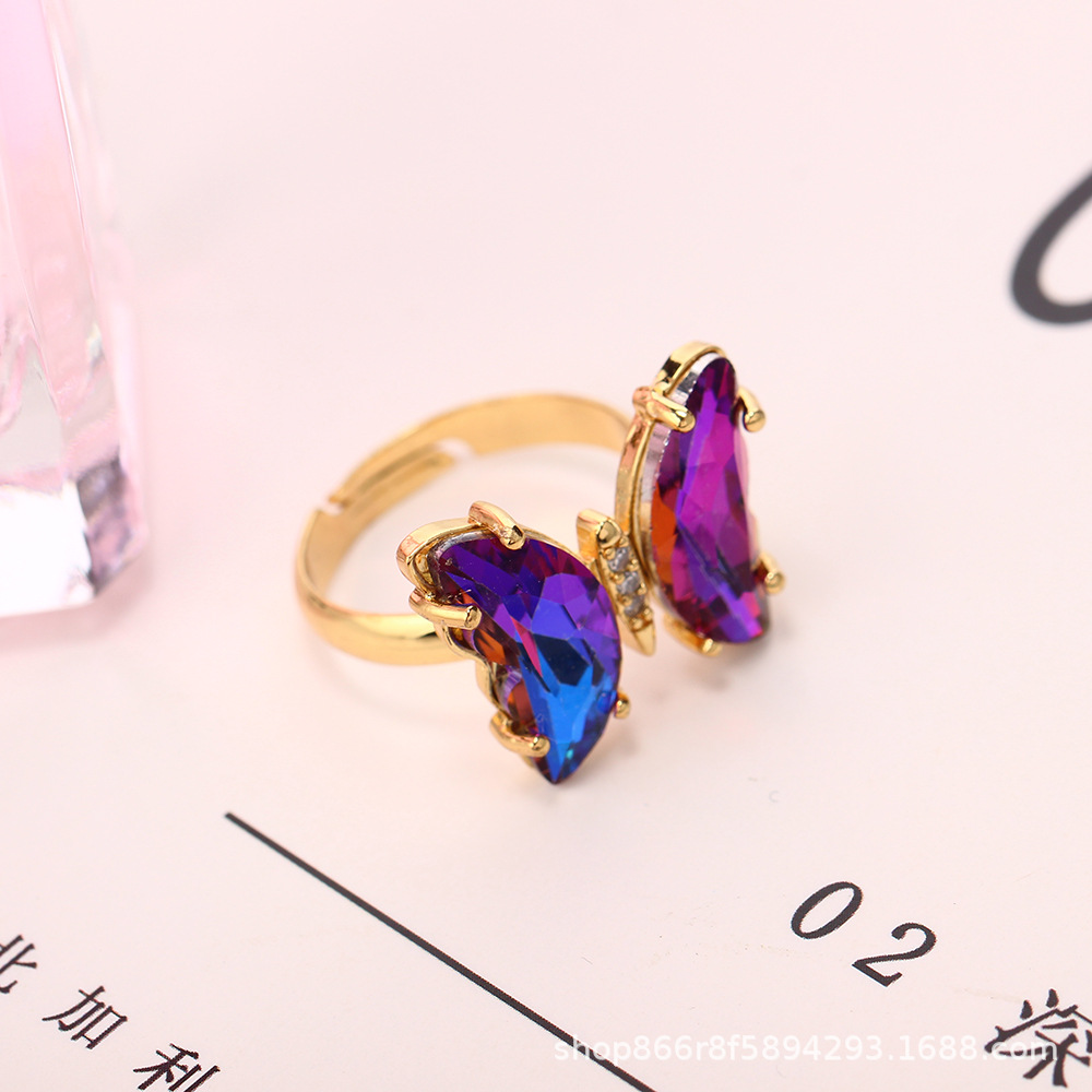 Venta caliente transfronteriza 18K oro real electrochapado circón mariposa anillo ajustable abierto personalidad femenina INS Mori pulsera