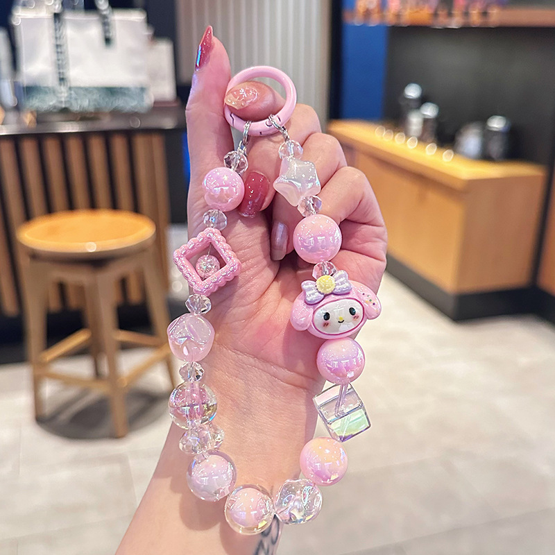 Nuevo colgante de cadena de teléfonos móviles de dibujos animados palomitas de maíz colgante de llavero creativo colgante de bolsas de perlas pintadas a mano