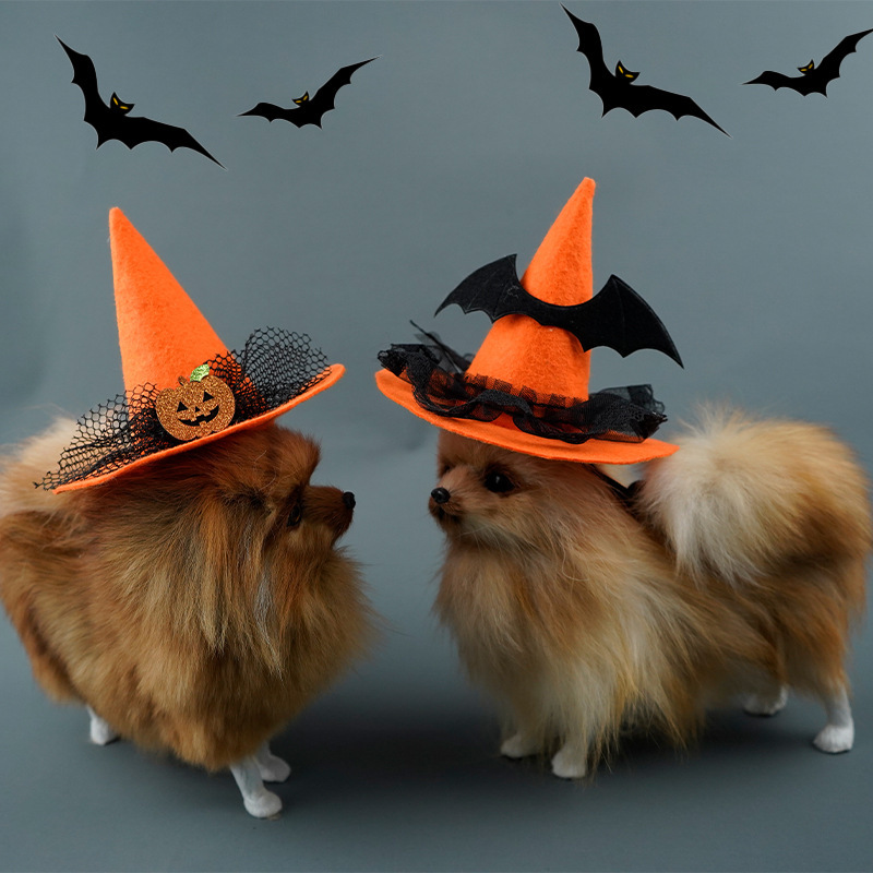 Sombrero transfronterizo de bruja para mascotas de Halloween, tela no tejida, creativo y novedoso sombrero para perros, sombrero decorativo para mascotas de Halloween