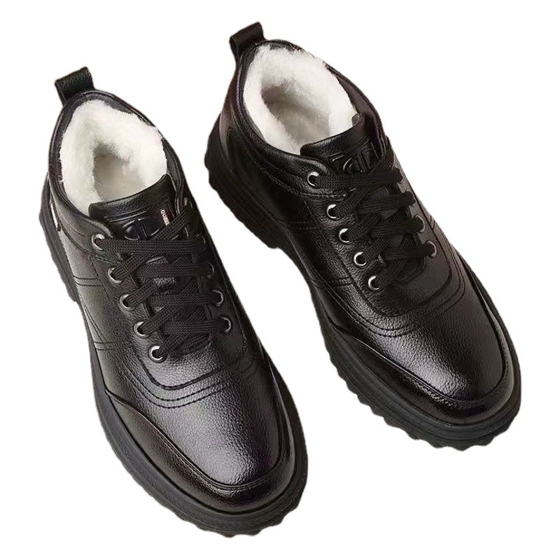 Мужская обувь, зимняя мужская хлопковая обувь, мужские зимние сапоги, мужская кожаная обувь, мужская кожаная обувь с высокой утолщенной флисовой подкладкой