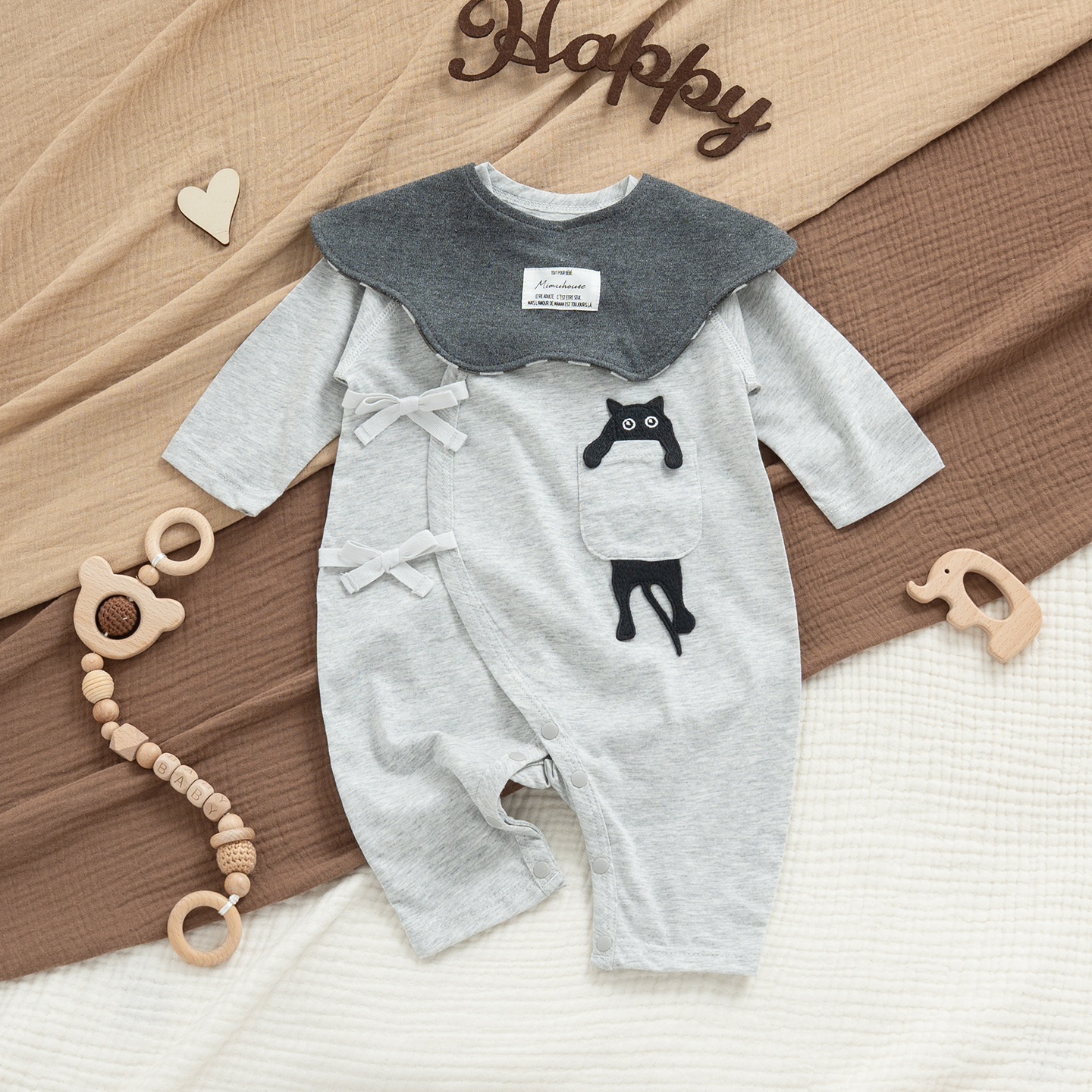 Ultra-thin pocket cat bodysuit + bib