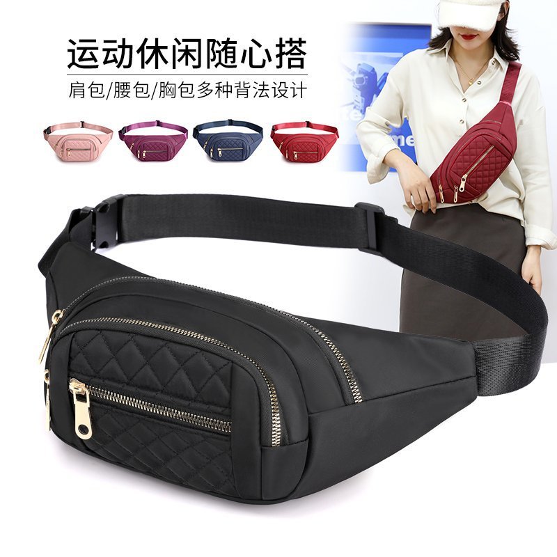 Bolso pequeño de la cintura del hilo del bordado del diamante bolso pequeño del ocio deportivo ligero de los hombres y de las mujeres 2021 nuevo bolso impermeable del pecho del paño de Oxford