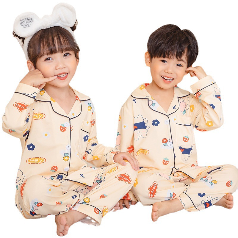 Primavera y otoño pijamas de los niños de manga larga cardigan niñas bebé niños de dibujos animados homewear traje