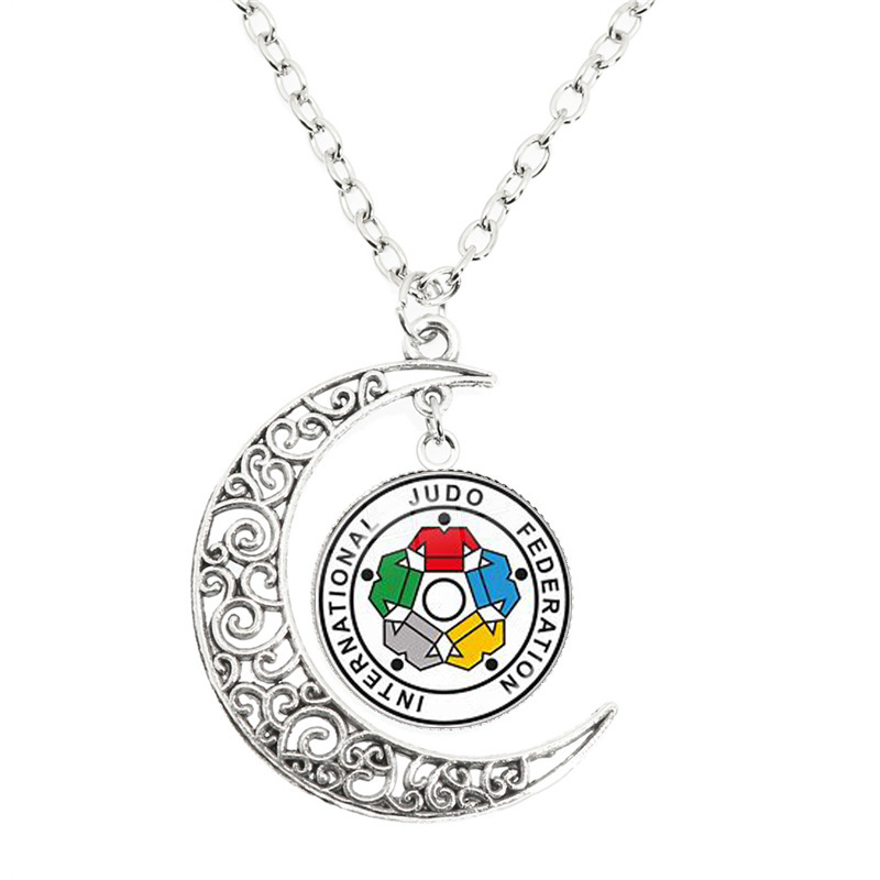Cross Border Hot Sale I Love Judo Moon Necklace Glass Round Pendant for Handmade Creative Gift
