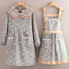Canvas floral blouse long-sleeved wear-resistant fashion apron kitchen cooking home apron princess style work clothes for women