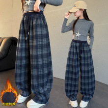 冬季中大女童加绒格子裤冬装新款童装儿童女孩加厚休闲裤一体绒潮