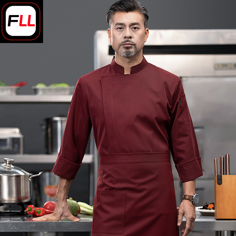 Wine Red Hotel Chef Uniforms for Men and Women, Catering Kitchen Work Clothes, Spring and Summer Short-Sleeved Waterproof Elastic Fashionable Style
