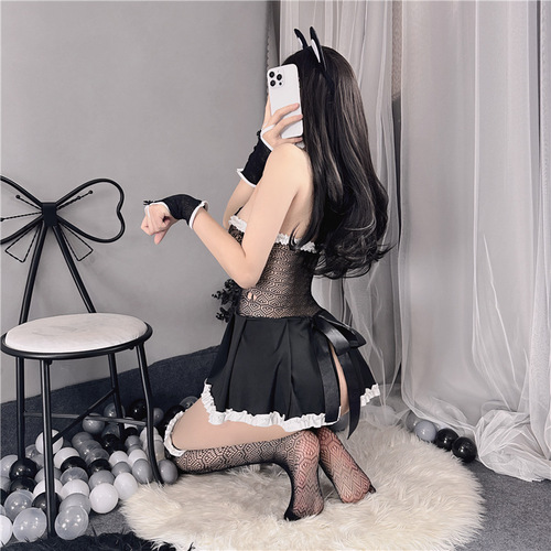 Sexy lingerie lace bunny girl student JK uniform suit temptation pure lust stockings fishnet plus size pajamas