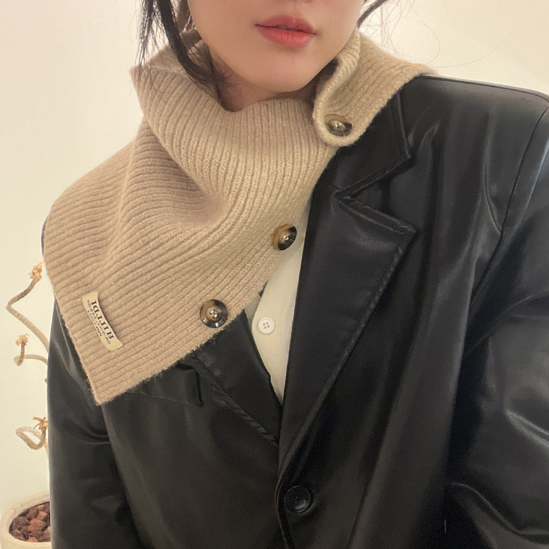 Otoño y invierno coreano de cuello alto chaqueta de lana de punto botón de cuello para mujeres caliente de color sólido cuello abierto cuello falso
