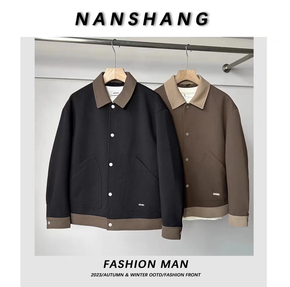 Primavera y otoño nuevos hombres chaqueta contraste color costura diseño simple casual Top Suelta todo-juego capa Hua