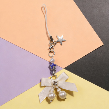 Ins New Sweet Cool Pearl Bow Keychain Pendant DIY Mobile Phone Bag Accessories Headphone Set Pendant Pendant