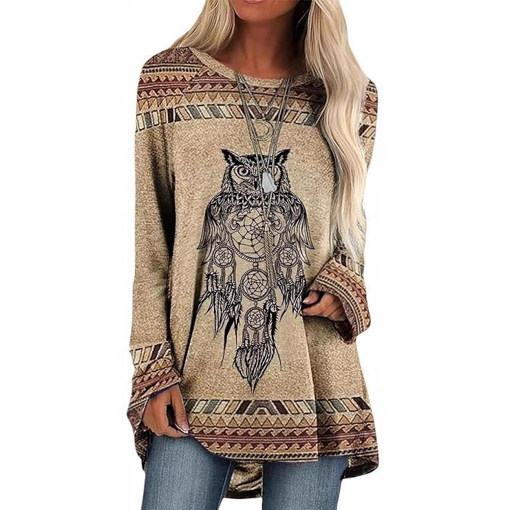 Cross-border best-selling 3D printed women's round-neck long-sleeve T-shirt, European and American style, loose-fitting casual top, digitally printed T-shirt Cross-border best-selling 3D printed women's round-neck long-sleeve T-shirt, European and American style, loose-fitting casual top, digitally printed T-shirt