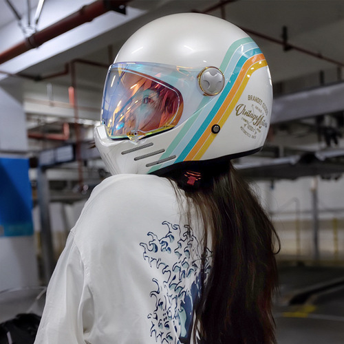 3C Certified Retro Harley Motorcycle Helmet for Men and Women, Full Face Cruiser, Heavy Motorcycle Ghost Skull Knight Bluetooth Slot