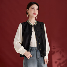 【水墨佳人】重磅桑蚕丝香云纱龟纹老料无袖刺绣马甲短款上衣1767